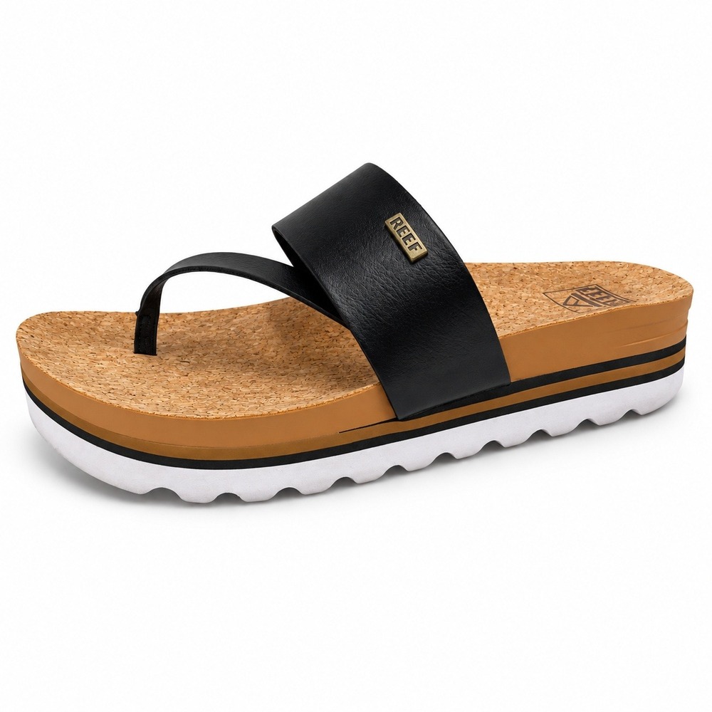 Reef 8 Cushion Sol Hi Black Cork Platform Thong Sandal Beach Casual Flatform